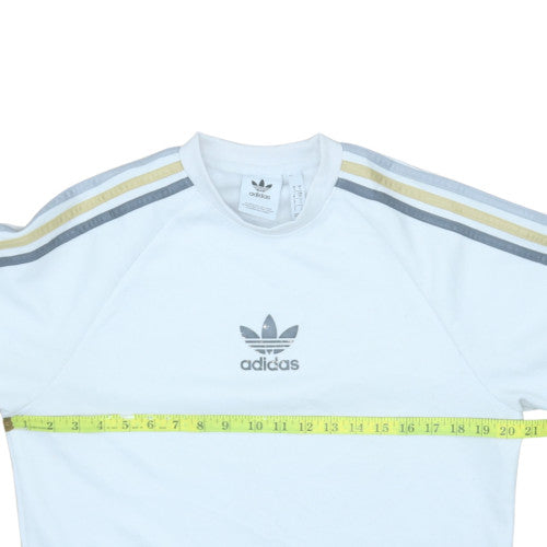 Adidas Mens White Crew Neck Pullover Sweatshirt Size S