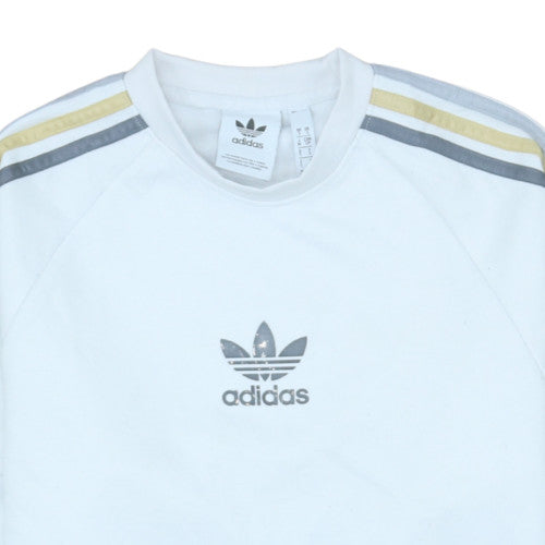 Adidas Mens White Crew Neck Pullover Sweatshirt Size S