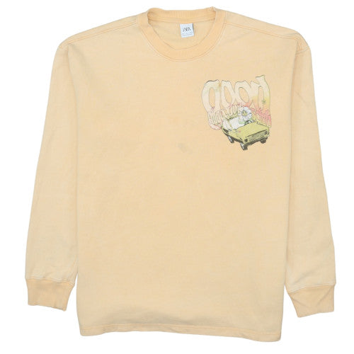 Zara Womens Beige Graphic Pullover Sweatshirt Size L