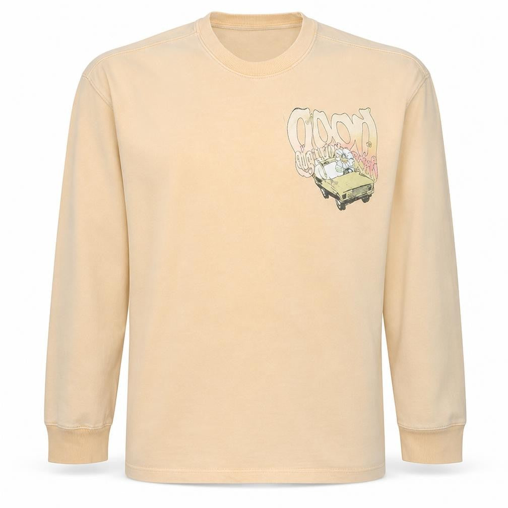 Front view of Zara women’s beige graphic pullover sweatshirt, size L