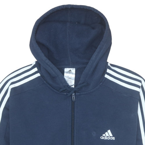 Adidas Mens Blue Full Zip Hoodie Size L Sports Fleece Sweatshirt