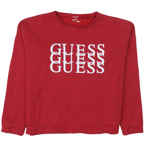 GUESS Women's Red Crew Neck Logo Sweatshirt Size M