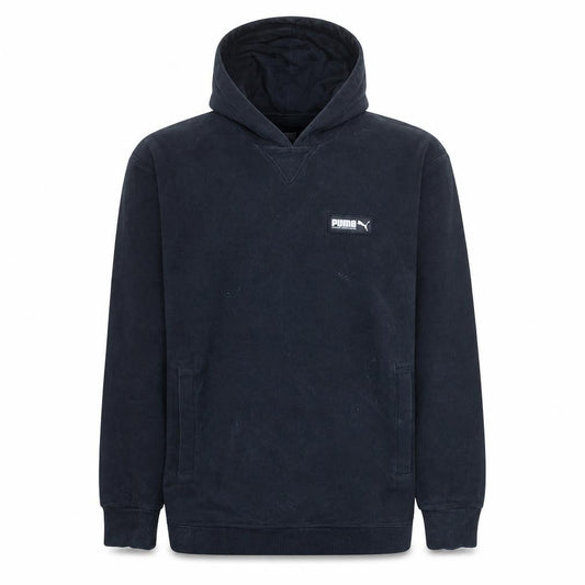 Front view of Puma Men’s Black Pullover Hoodie Small Fleece Logo Sportswear