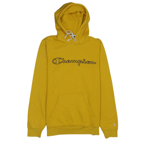Champion Men's Yellow Pullover Hoodie Medium Cotton Blend