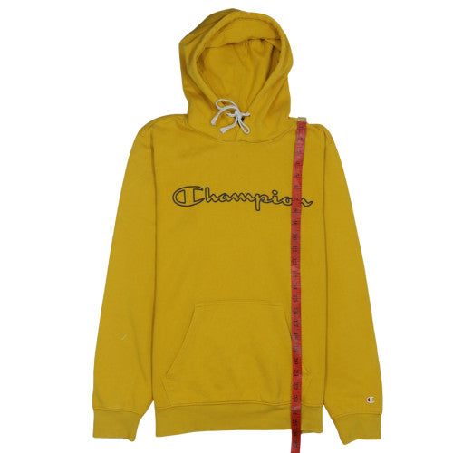 Champion Men's Yellow Pullover Hoodie Medium Cotton Blend
