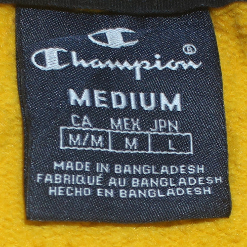 Champion Men's Yellow Pullover Hoodie Medium Cotton Blend