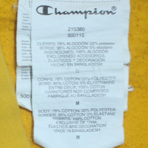Champion Men's Yellow Pullover Hoodie Medium Cotton Blend