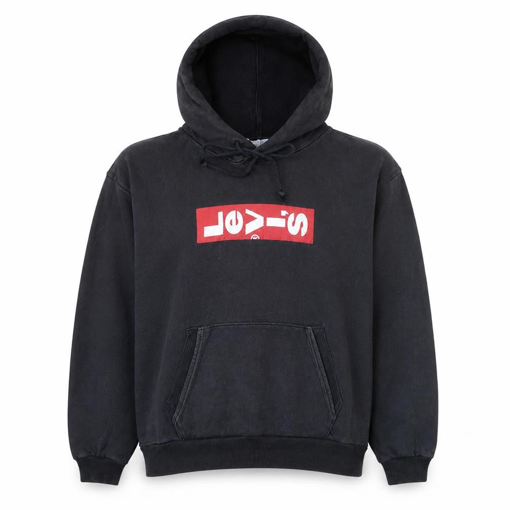 Front view of Levi's women’s black pullover hoodie xxs with logo front
