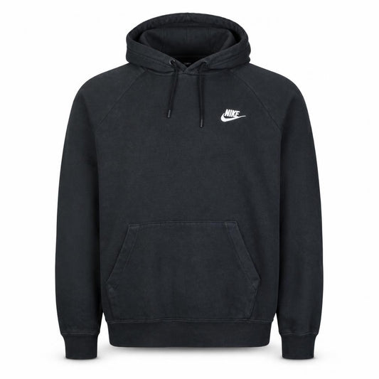 Front view of Nike Teens Black Pullover Hoodie L Logo Fleece Sweatshirt