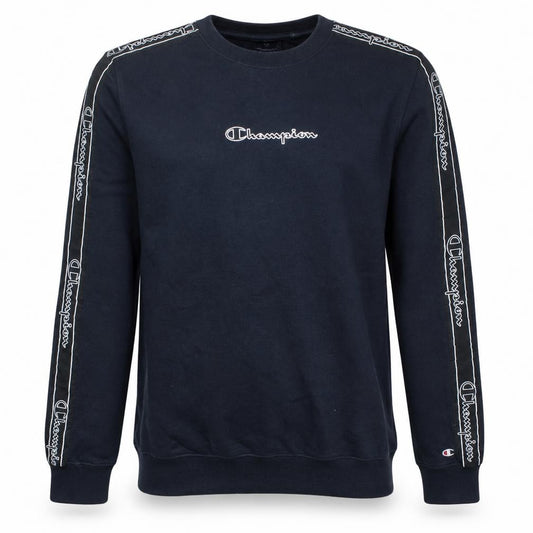 Front view of Champion Men's Black Medium Crew Neck Logo Sweatshirt