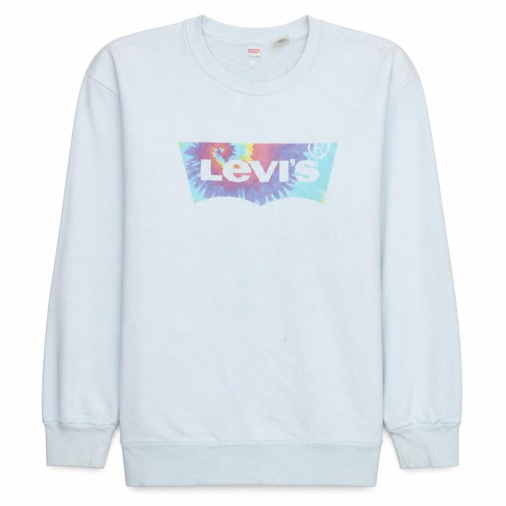 Front view of Levi's women’s white logo crew neck pullover sweatshirt l