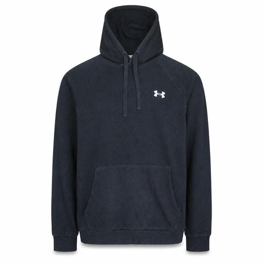 Front view of Under Armour men’s black small pullover hoodie fleece sweatshirt