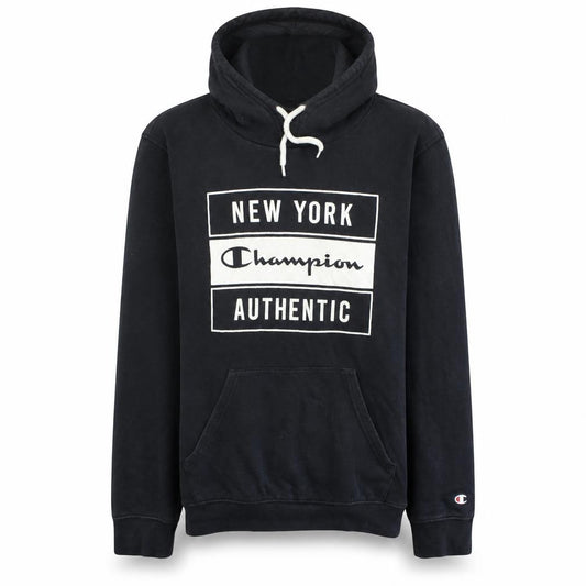 Front view of Champion Men's Black Pullover Hoodie Medium Graphic New York Authentic