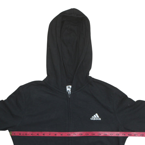 Adidas Women's Black Full Zip Hoodie Size 12-14 M Logo Print