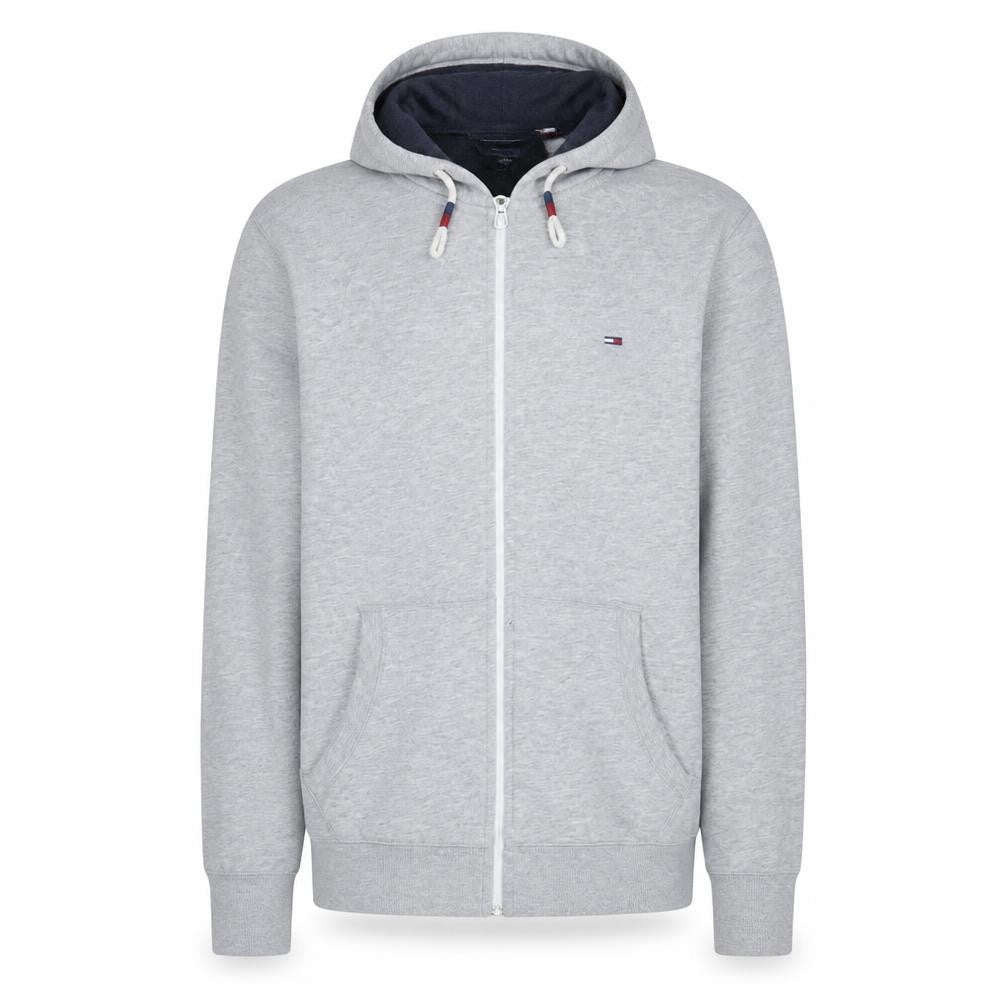 Front view of Tommy Jeans Men's Grey Full Zip Hoodie Regular Fit, size M