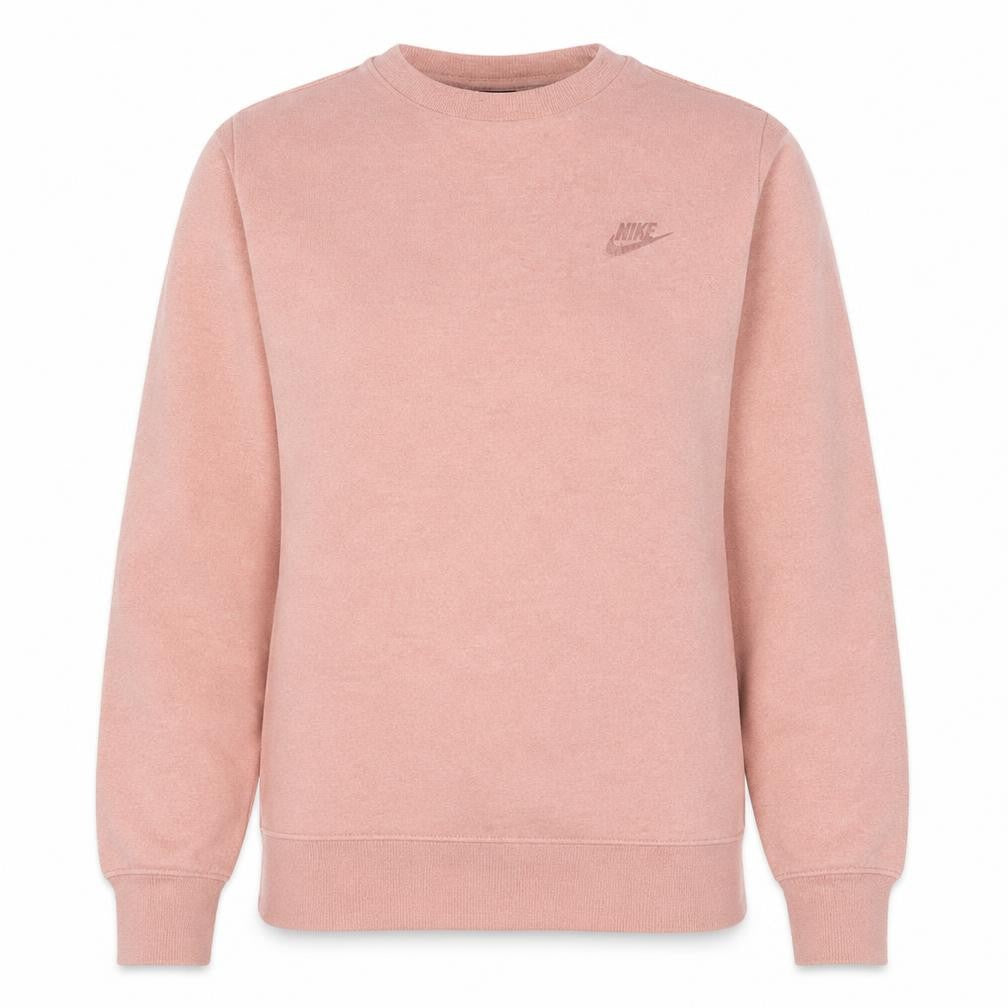 Front view of Nike women’s pink cotton blend crew neck pullover sweatshirt s
