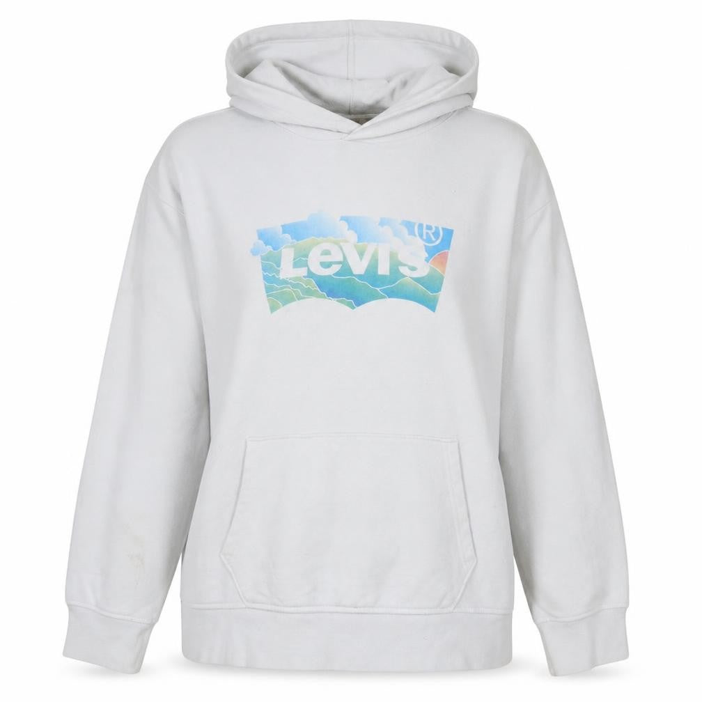Front view of Levi's Women's White XL Pullover Hoodie with Logo Print