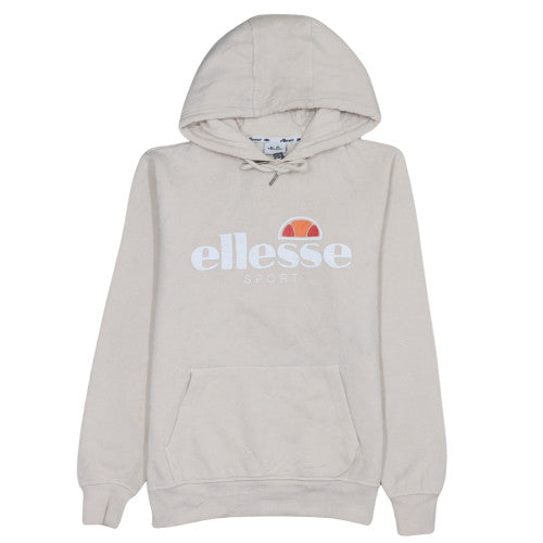 Ellesse Women Beige Hooded Pullover Hoodie UK 10 Cotton Blend Logo Sporty