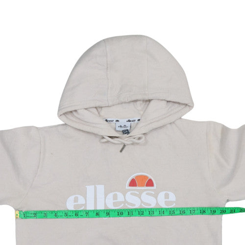Ellesse Women Beige Hooded Pullover Hoodie UK 10 Cotton Blend Logo Sporty