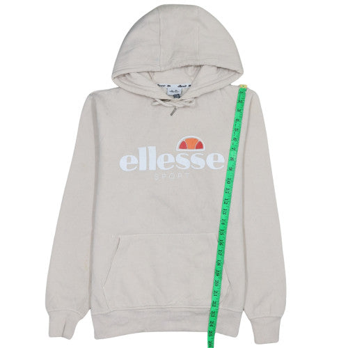 Ellesse Women Beige Hooded Pullover Hoodie UK 10 Cotton Blend Logo Sporty