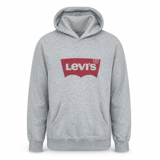 Front view of Levi's Men's Grey Pullover Hoodie S Classic Logo Fleece Sweatshirt