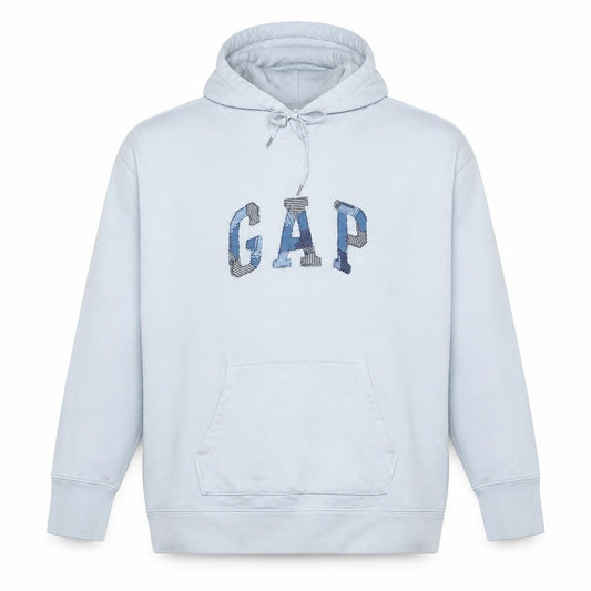 Front view of Gap Men's White Pullover Hoodie M Logo Fleece Hooded Sweatshirt