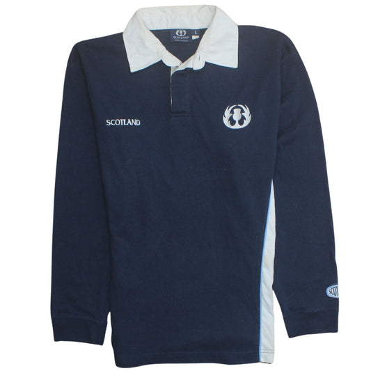 Scotland 100% Unofficial Men's Blue Long Sleeve Rugby Polo Shirt L