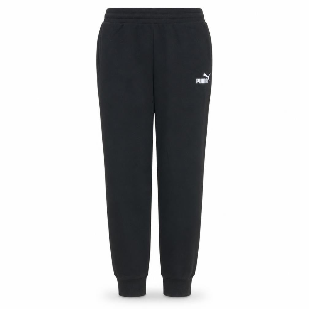 Front view of Puma women’s black jogger trousers, size M, elastic waist cuffed