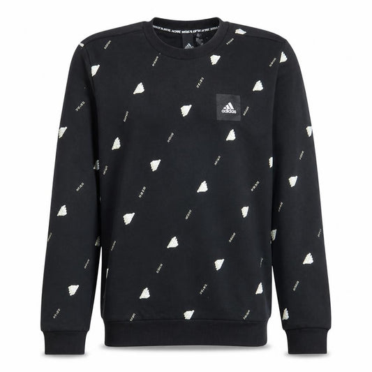 Front view of Adidas Men's Black Crew Neck Sweatshirt, size L, Cotton Blend Graphic Print