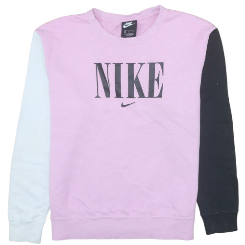 Nike Women's Pink Colourblock Crew Neck Pullover Sweatshirt M