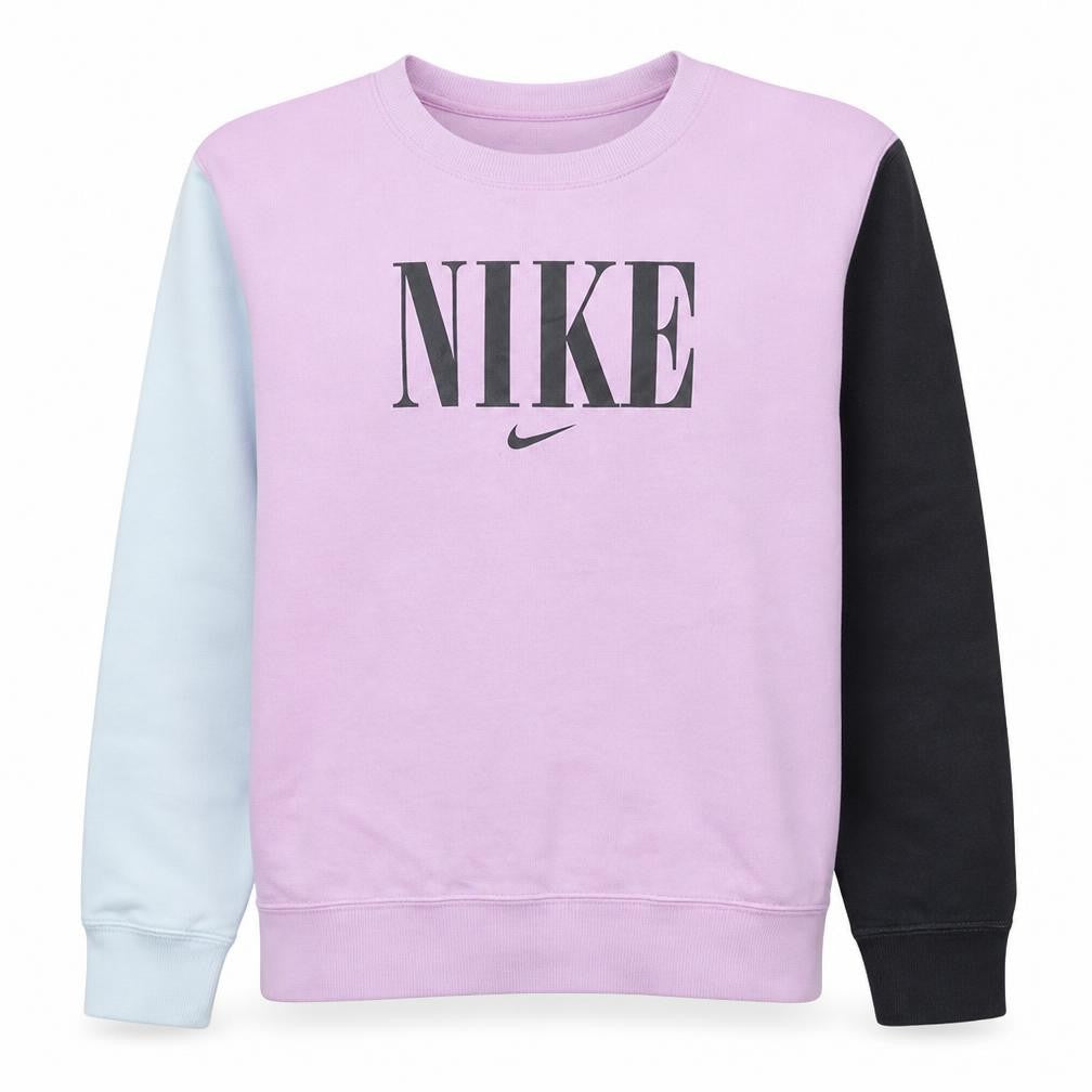 Front view of Nike Women's Pink Colourblock Crew Neck Pullover Sweatshirt M