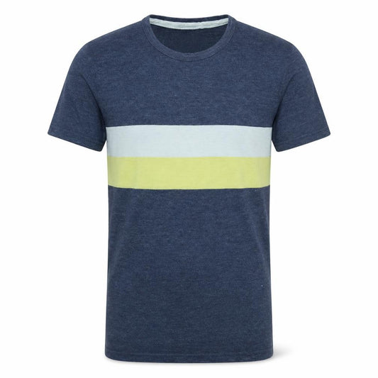 Front view of Abercrombie & Fitch Men's Blue Stripe Crew Neck Muscle Fit T-Shirt, size M
