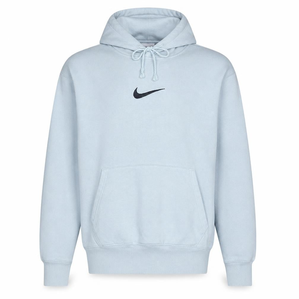 Front view of Nike Men's Grey XS Pullover Hoodie with Logo and Drawstring