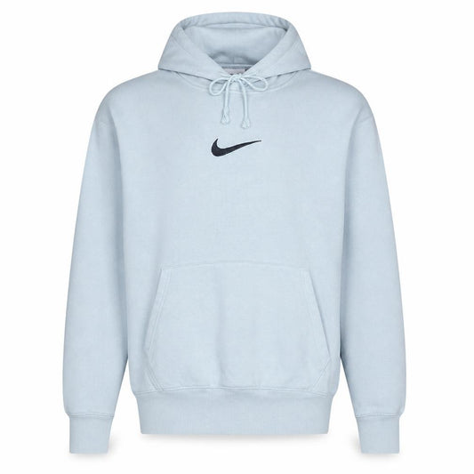 Front view of Nike Men's Grey XS Pullover Hoodie with Logo and Drawstring