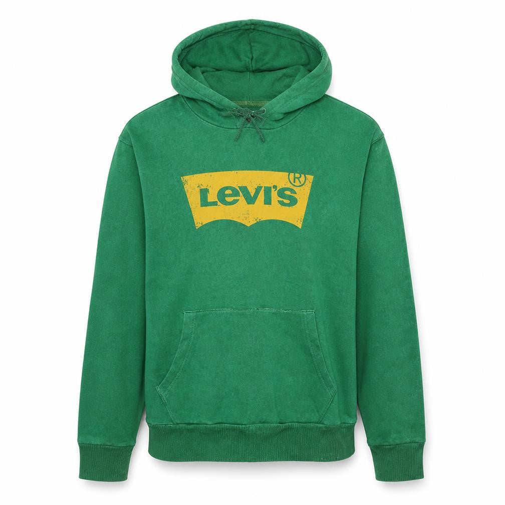Front view of Levi's Men's Green Pullover Hoodie Medium Graphic Logo Sweatshirt