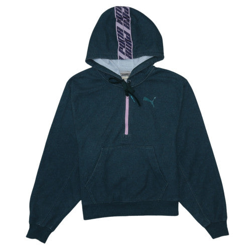 Puma Womens Blue 1/4 Zip Hooded Pullover Sweatshirt Size S