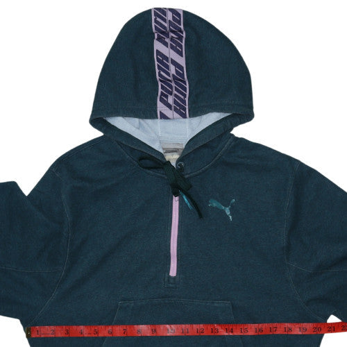 Puma Womens Blue 1/4 Zip Hooded Pullover Sweatshirt Size S
