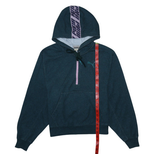 Puma Womens Blue 1/4 Zip Hooded Pullover Sweatshirt Size S