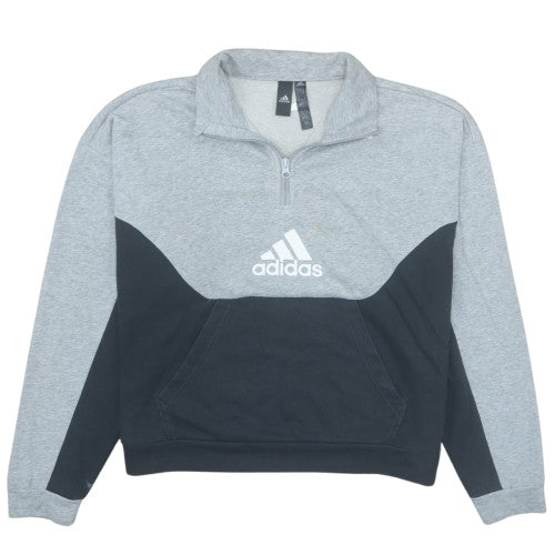Adidas Women Grey Black 1/4 Zip Sweatshirt Size M Cotton Blend