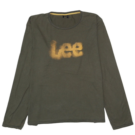 Lee Men's Green Long Sleeve Cotton Logo T-Shirt XL