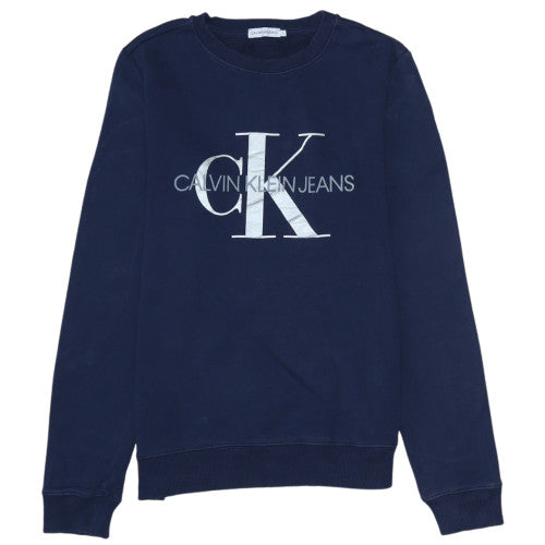Calvin Klein Jeans Boys Navy Blue Logo Crew Neck Sweatshirt Size 16