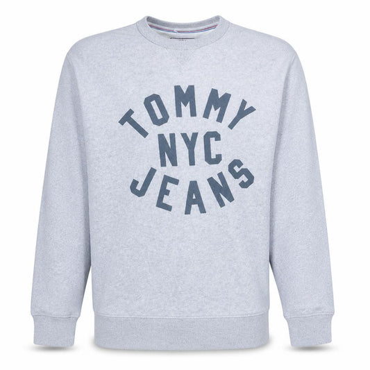 Front view of Tommy Jeans Men's Grey Logo Crew Neck Sweatshirt, size M