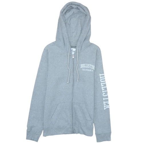 Hollister Women Grey Full Zip Hoodie Small Logo Print Casual