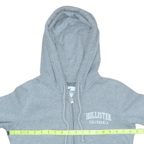 Hollister Women Grey Full Zip Hoodie Small Logo Print Casual
