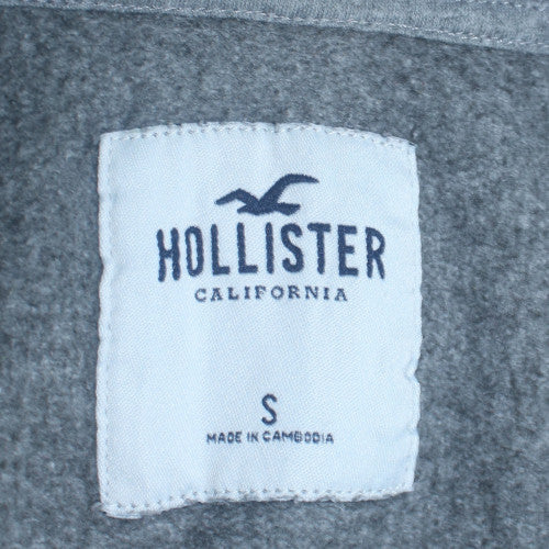 Hollister Women Grey Full Zip Hoodie Small Logo Print Casual