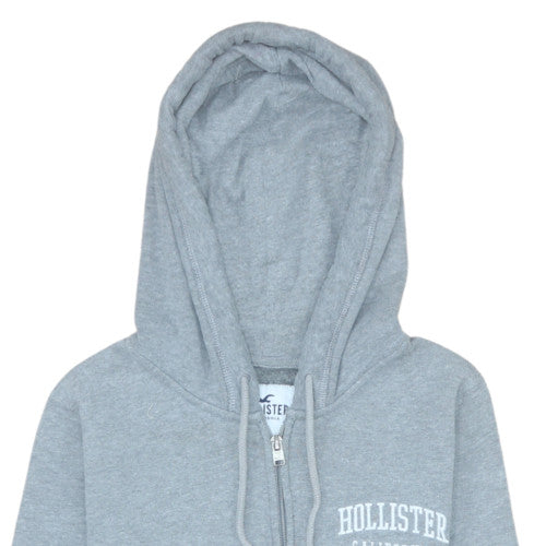 Hollister Women Grey Full Zip Hoodie Small Logo Print Casual