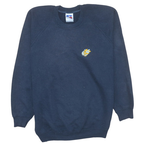 Russell Mens Navy Sweatshirt L Crew Neck Embroidered Fleece Classic