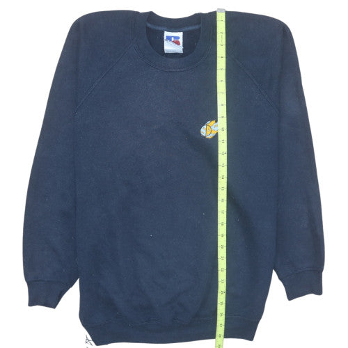 Russell Mens Navy Sweatshirt L Crew Neck Embroidered Fleece Classic
