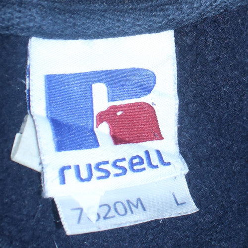 Russell Mens Navy Sweatshirt L Crew Neck Embroidered Fleece Classic