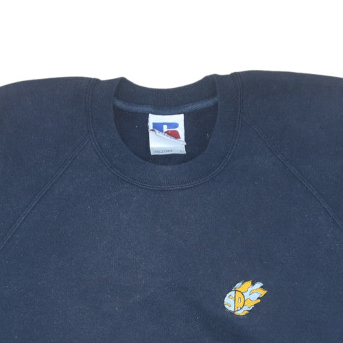 Russell Mens Navy Sweatshirt L Crew Neck Embroidered Fleece Classic